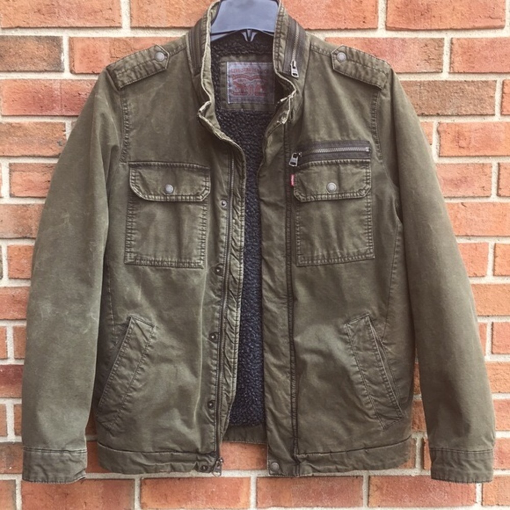 Levi’s Sherpa Lined Olive Green Cotton Military Jacket size Small
